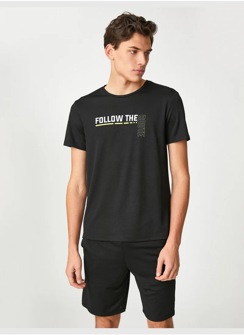 كوتون Sport T-Shirt Crew Neck Slogan Printed