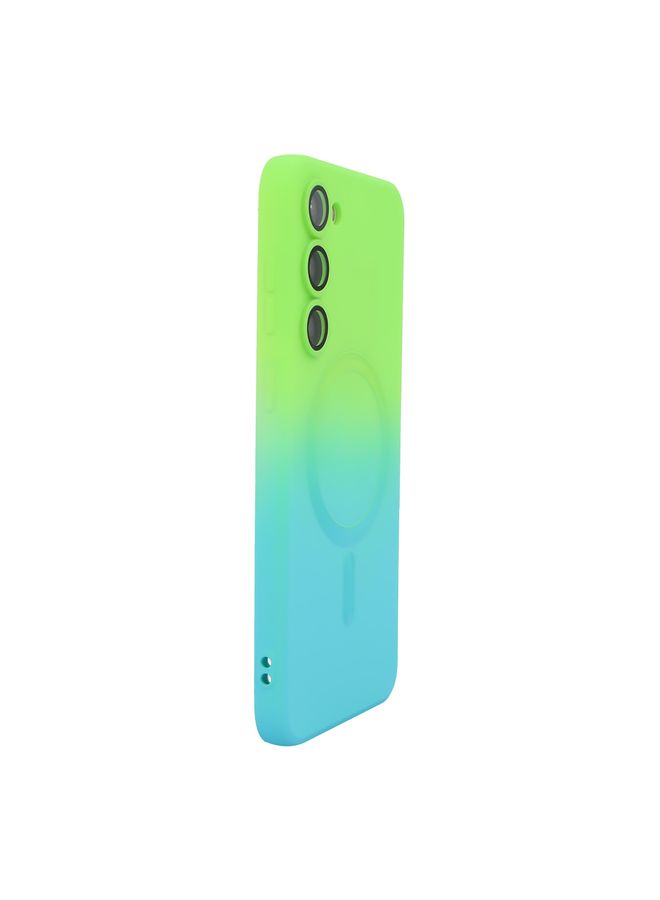HuHa Case Cover For Samsung Galaxy S23+ 5G ENKAY Hat-Prince MagSafe Rainbow Gradient Silicone Phone Case with Lens Film Green Blue 