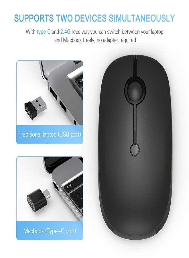VssoPlor Type C Wireless Mouse，Vssoplor USB C Rechargeable Portable Quiet Mouse USB and Type C Receiver Dual Mode Laptop Mouse for PC, Laptop, MacBook, Tablet-Black - Image 2