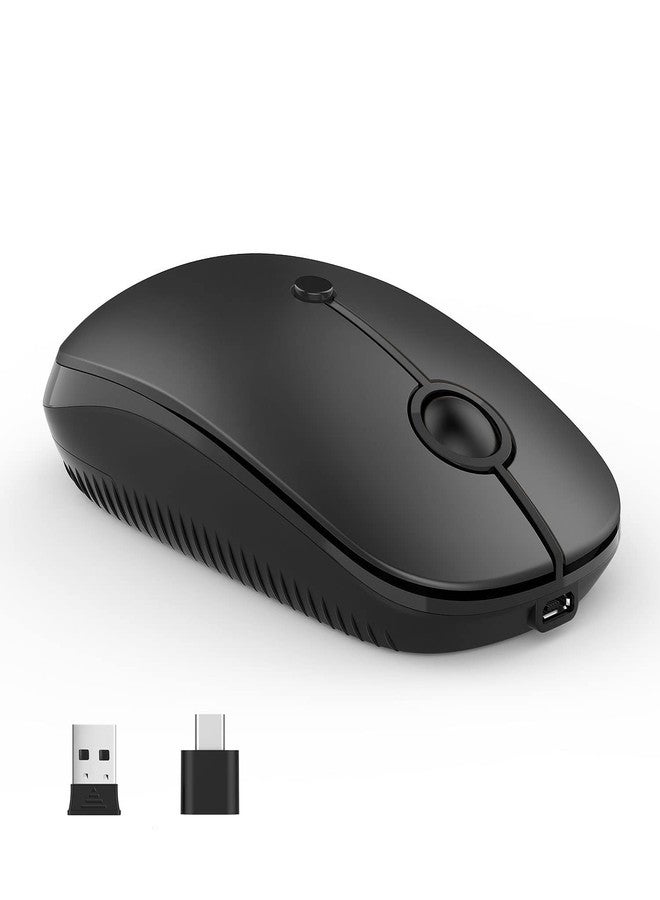 VssoPlor Type C Wireless Mouse，Vssoplor USB C Rechargeable Portable Quiet Mouse USB and Type C Receiver Dual Mode Laptop Mouse for PC, Laptop, MacBook, Tablet-Black - Image 1