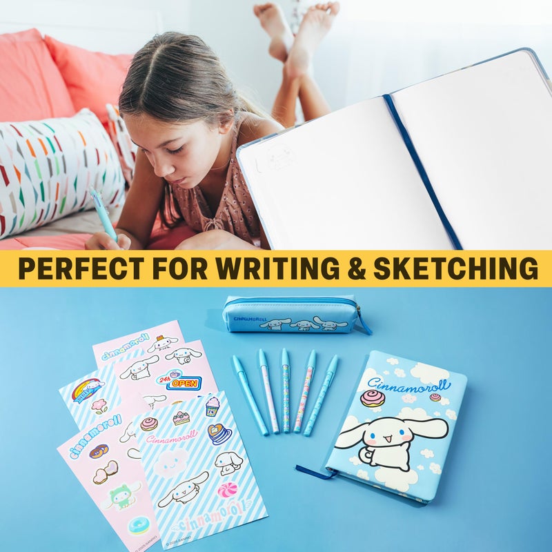 Get Trend Hello Kitty Gifts Cinnamoroll Stationary Set Cute Notebook Pens Kawaii Pencil Case Anime Stickers Journal Accessories Gift for Teens (Blue Cinnamoroll) - Image 3