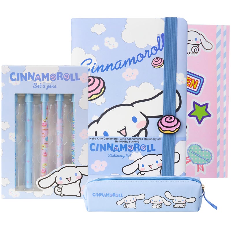 Get Trend Hello Kitty Gifts Cinnamoroll Stationary Set Cute Notebook Pens Kawaii Pencil Case Anime Stickers Journal Accessories Gift for Teens (Blue Cinnamoroll) - Image 1