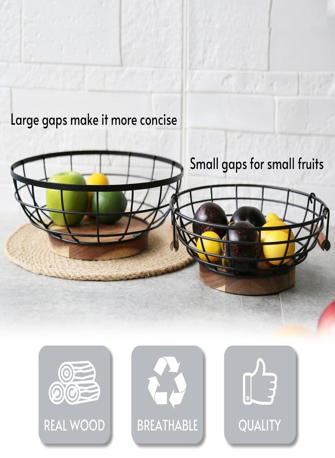 WILDMOS Fruit Basket,black Wire Basket with Acacia Wood Base,large Fruit Bowl for Countertop,black Baskets for Fruits, Breads, Vegetables Storage. (10-inch) - Image 4