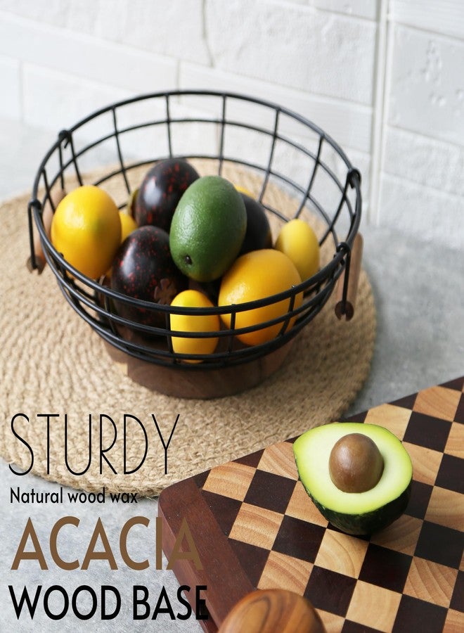 WILDMOS Fruit Basket,black Wire Basket with Acacia Wood Base,large Fruit Bowl for Countertop,black Baskets for Fruits, Breads, Vegetables Storage. (10-inch) - Image 3