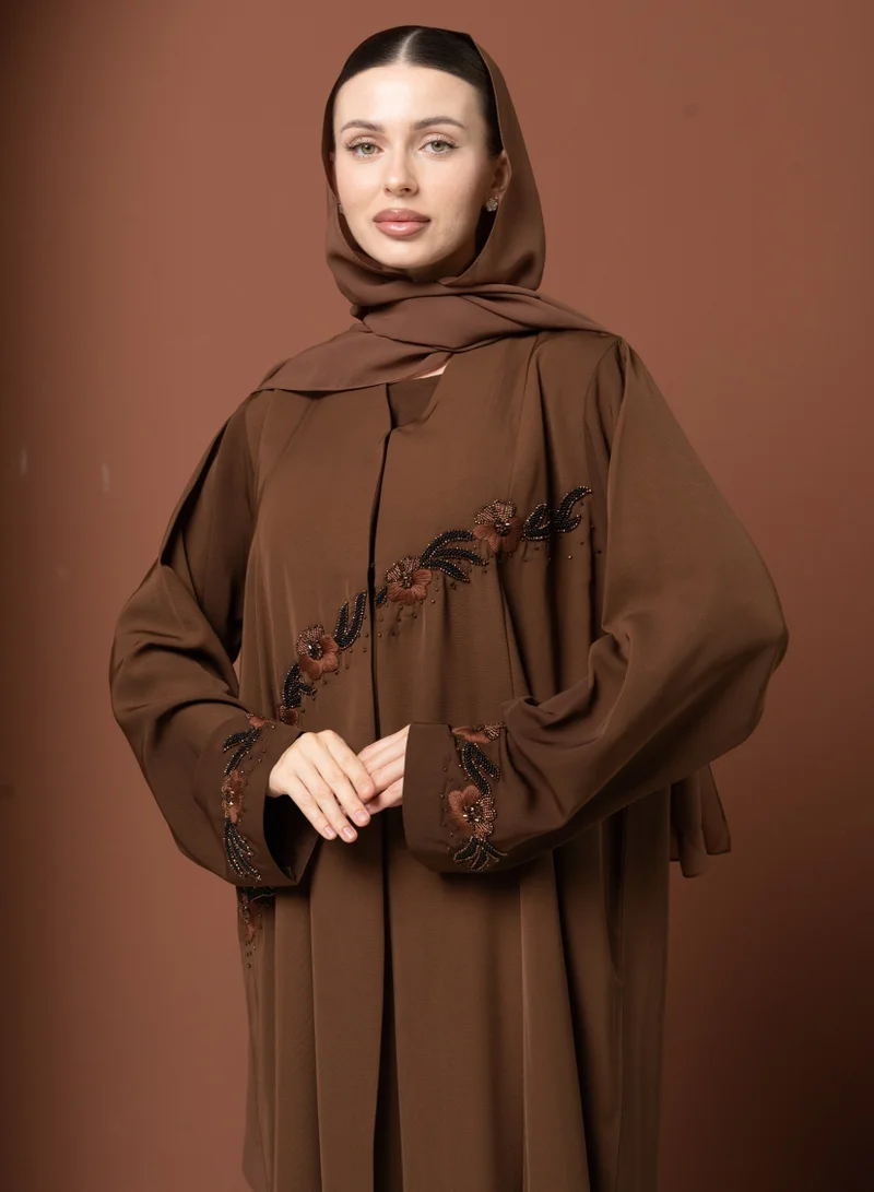 Meem by Mariyah Front open abaya with sheila
