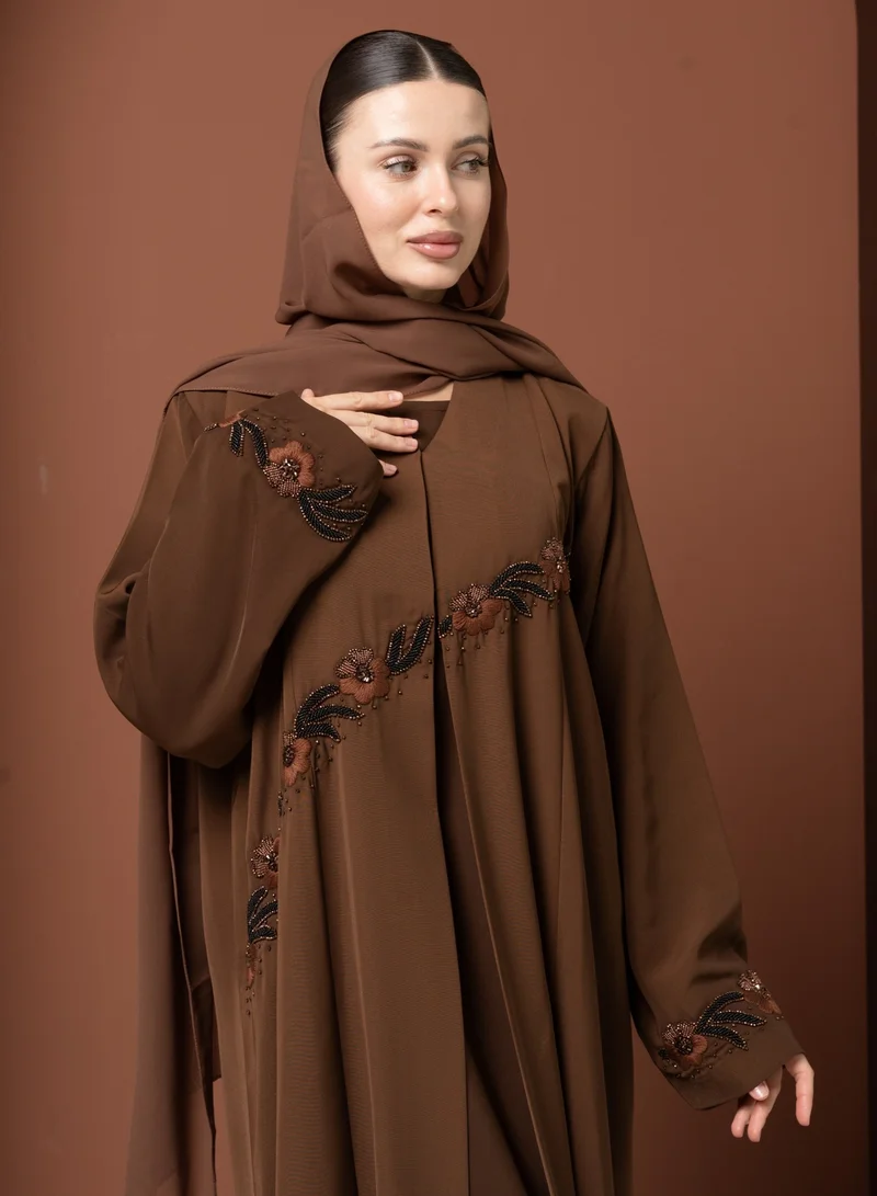 Meem by Mariyah Front open abaya with sheila
