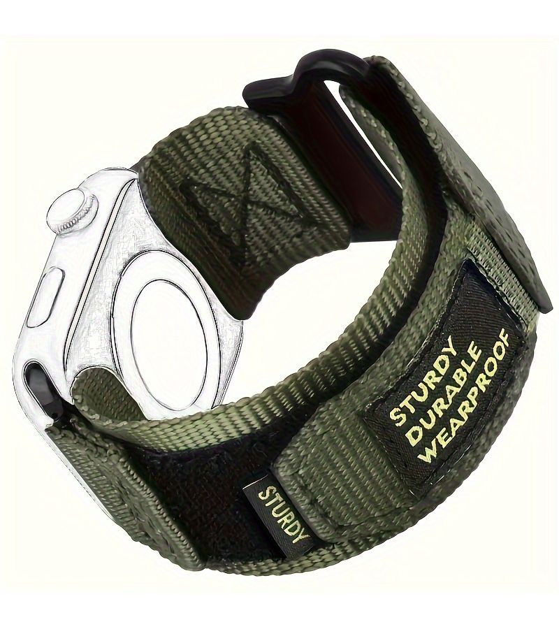 Sturdy Nylon Military Tactical Braided Single Loop Strap Compatible With Apple Watch 42mm 44mm 45mm 49mm Army Green - Image 5