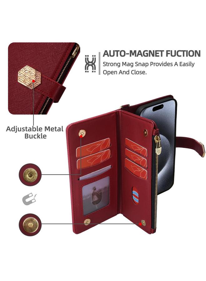 Zaboon Case For iPhone 13 Pro Crossbody Handle Cross Texture Leather Phone Case - Image 3