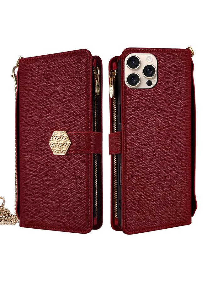 Zaboon Case For iPhone 13 Pro Crossbody Handle Cross Texture Leather Phone Case - Image 1