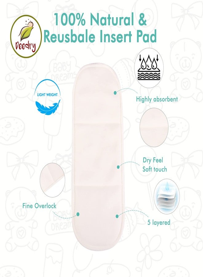 Deedry Baby Cloth Diapers Washable & Reusable Diapers with Adjustable Snap Buttons 3 Months- 3 Years 1 Pink & 1 Print Diaper + 2 Inserts/Pads - Image 4