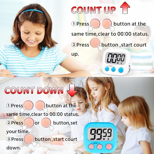 AOUCE Timer for Kids Teachers Supplies Digital Kitchen Timers for Cooking Large Magnetic Classroom Timer 2Pack-White Blue - Image 5