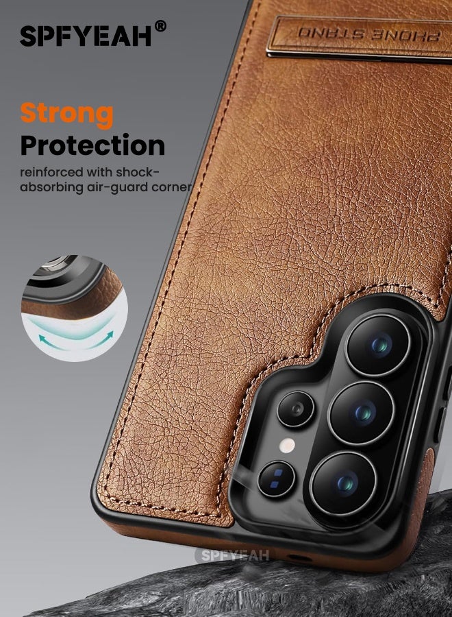 SPFYEAH Samsung Galaxy S26 Ultra Case, Leather Case with Kickstand, Luxury, Elegant, and Beautiful Design Cover, Shockproof Slim Phone Cover Compatible with Samsung Galaxy S26 Ultra 6.9 inch, Brown - Image 4