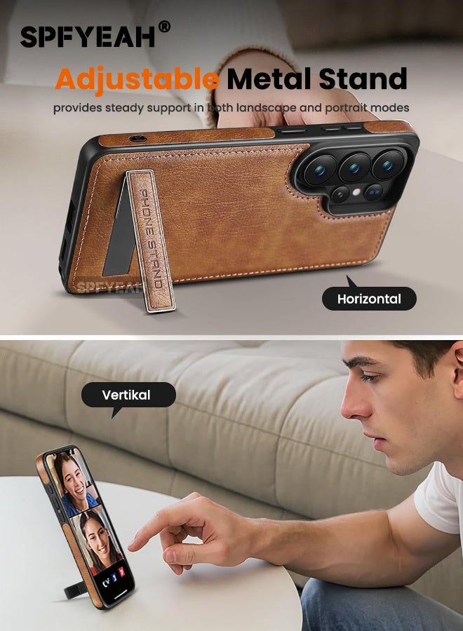 SPFYEAH Samsung Galaxy S26 Ultra Case, Leather Case with Kickstand, Luxury, Elegant, and Beautiful Design Cover, Shockproof Slim Phone Cover Compatible with Samsung Galaxy S26 Ultra 6.9 inch, Brown - Image 3