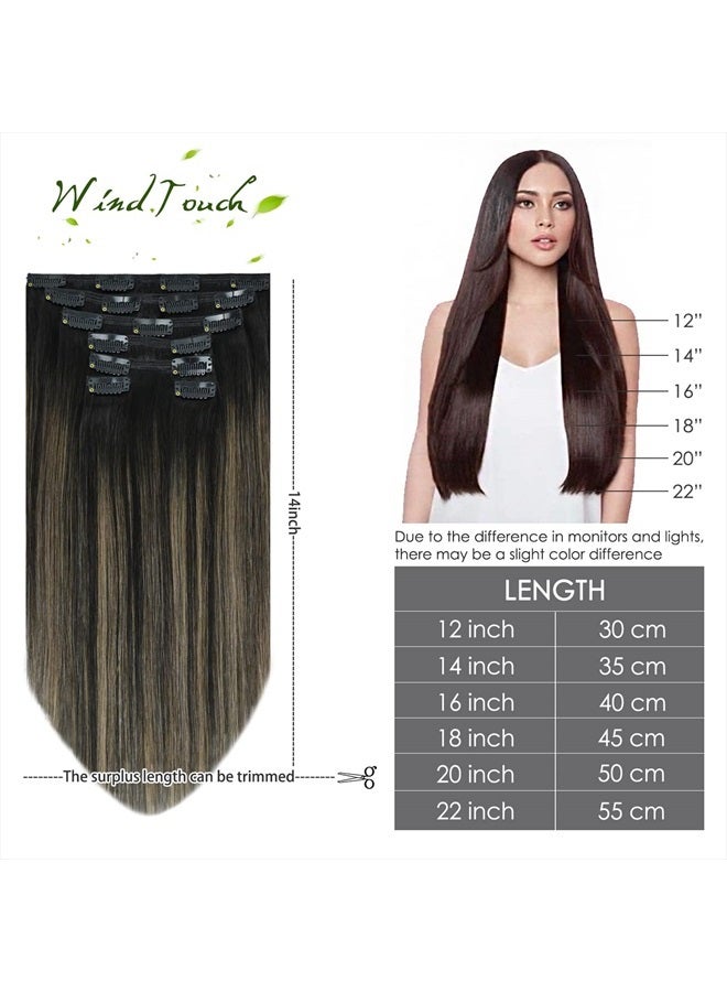 WindTouch Clip In Hair Extensions Human Hair Balayage Natural Black to Chestnut Brown Highlights (14Inch 7PCS) #1BT6P1B 120g Shedding Free - Image 5