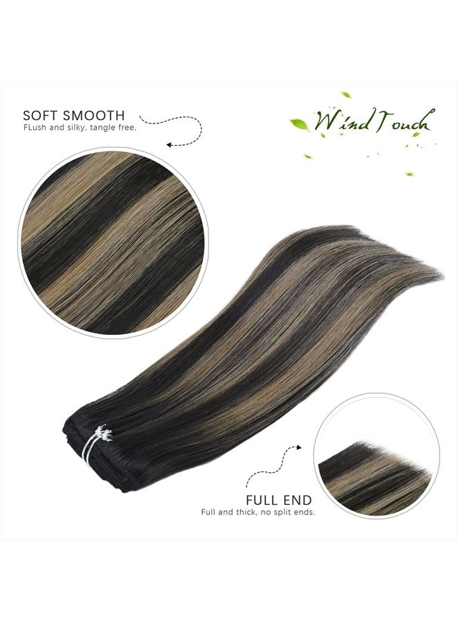 WindTouch Clip In Hair Extensions Human Hair Balayage Natural Black to Chestnut Brown Highlights (14Inch 7PCS) #1BT6P1B 120g Shedding Free - Image 4