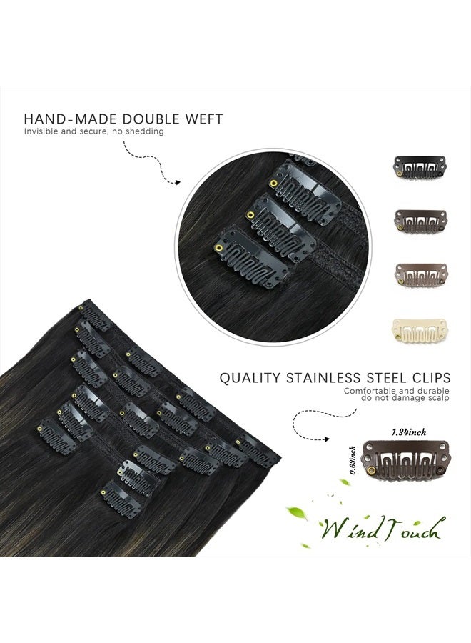 WindTouch Clip In Hair Extensions Human Hair Balayage Natural Black to Chestnut Brown Highlights (14Inch 7PCS) #1BT6P1B 120g Shedding Free - Image 2