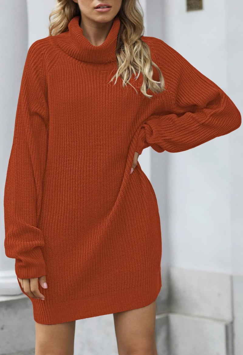 Pink Queen Women's Loose Turtleneck Oversize Long Pullover Sweater Dress Brown S - Image 2