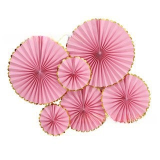 Elegant Gold Foil Paper Fan Set for Wedding Ceremony Full powder hot lace (6 Pack)