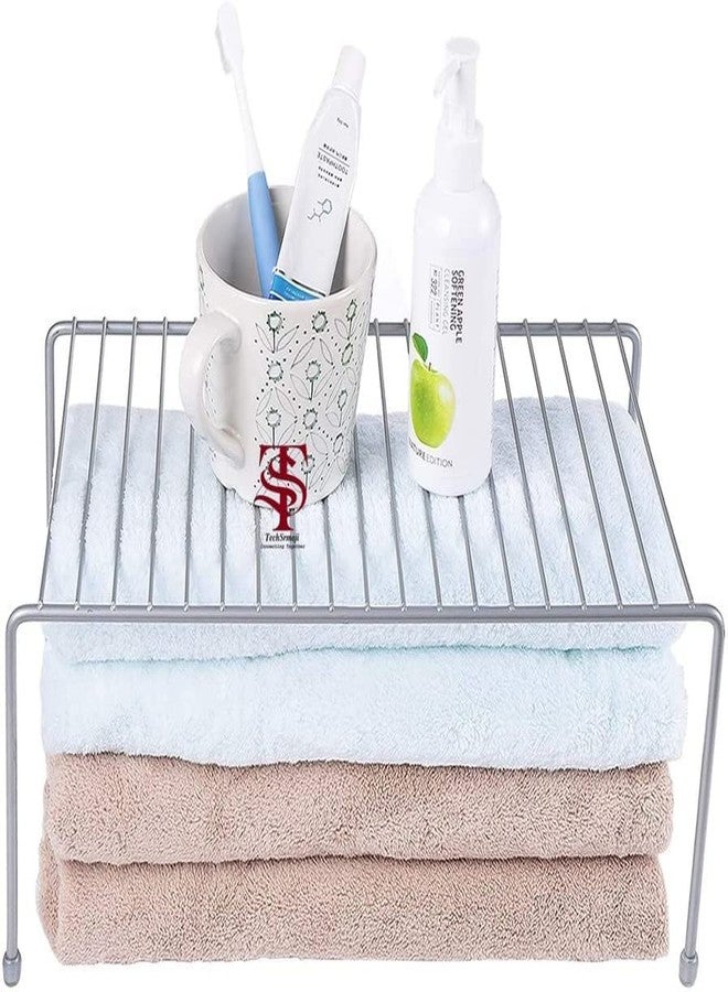 TechSrmaji™ Stainless Steel Multipurpose Dish Rack/Storage Shelves for Kitchen Cabinets/Plate Stand/Cup Stand/Utensil Rack/Kitchen Storage/Organizer (Chrome-Silver)-Small - Image 1