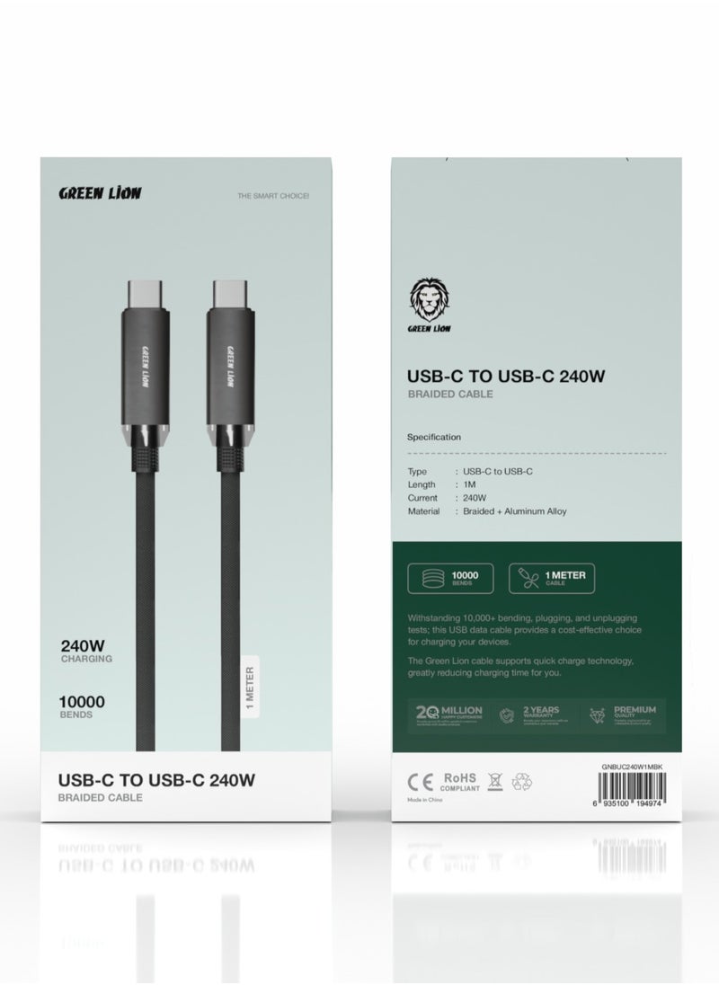 GREEN LION USB-C to USB-C Cable Braided 1m 240W / Quick Charge / Wide Compatibility / Secure & Safe Cord / Charge & Sync - Black  - Image 2