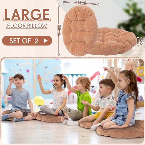 Jerify Floor Pillow Cushions Large Round Square Large Meditation Floor Pillow for Classroom Adult Meditation Picnic Party Seating Learning Daycare School(Round,Light Brown,2 Pcs) - Image 2