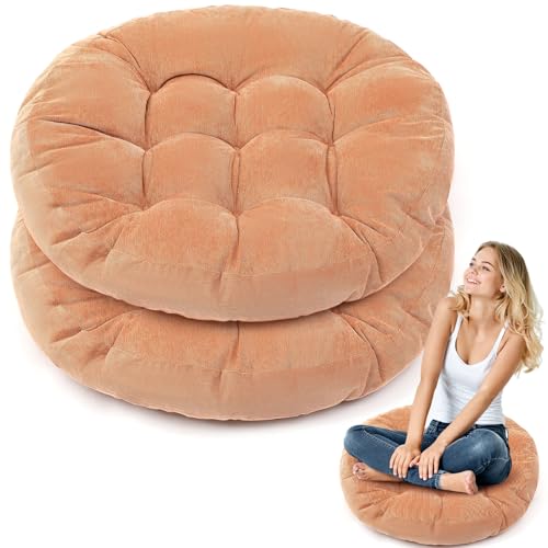 Jerify Floor Pillow Cushions Large Round Square Large Meditation Floor Pillow for Classroom Adult Meditation Picnic Party Seating Learning Daycare School(Round,Light Brown,2 Pcs) - Image 1
