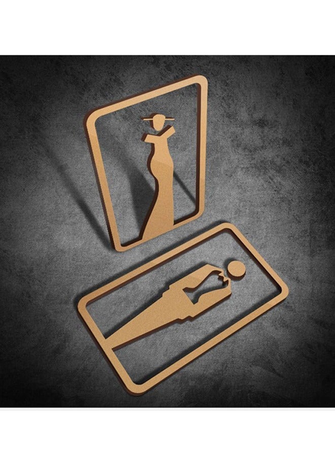 Toilet Signs Restroom Identification Signs for Ladies and Gentlemen, No Drilling Self Adhesive Wall Stickers Symbol, for Business Restaurant Store Parking Restaurant (Golden) - Image 3