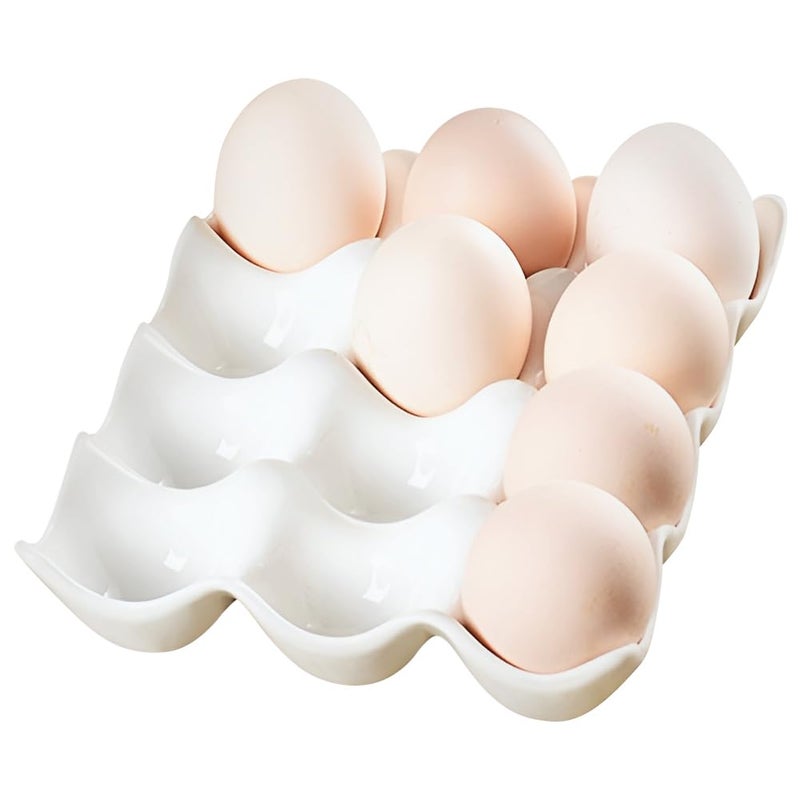 COMFECTO Ceramic Egg Tray Holder 12 Cups Whole Dozen Porcelain Eggs Container Crate Keeper for Countertop Kitchen Storage Fridge Decorative Serving Display 