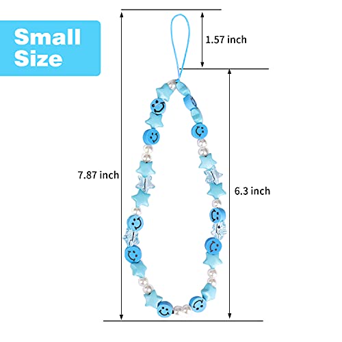 Cehim Phone Charm Lanyard, 1Pcs Smiley Face Beaded Phone Charm Strap Colorful Star Smiley Soft Ceramic Keychain for Women Girls (Blue) - Image 5