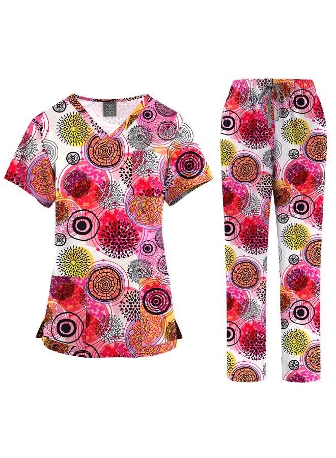 NIBEMINENT Surgical Uniforms Women Printed Medical Scrub Set Beauty Salon Workwear Pet Clinical Scrubs Top + Pant Doctor Nursing Tunic Suit - Image 1
