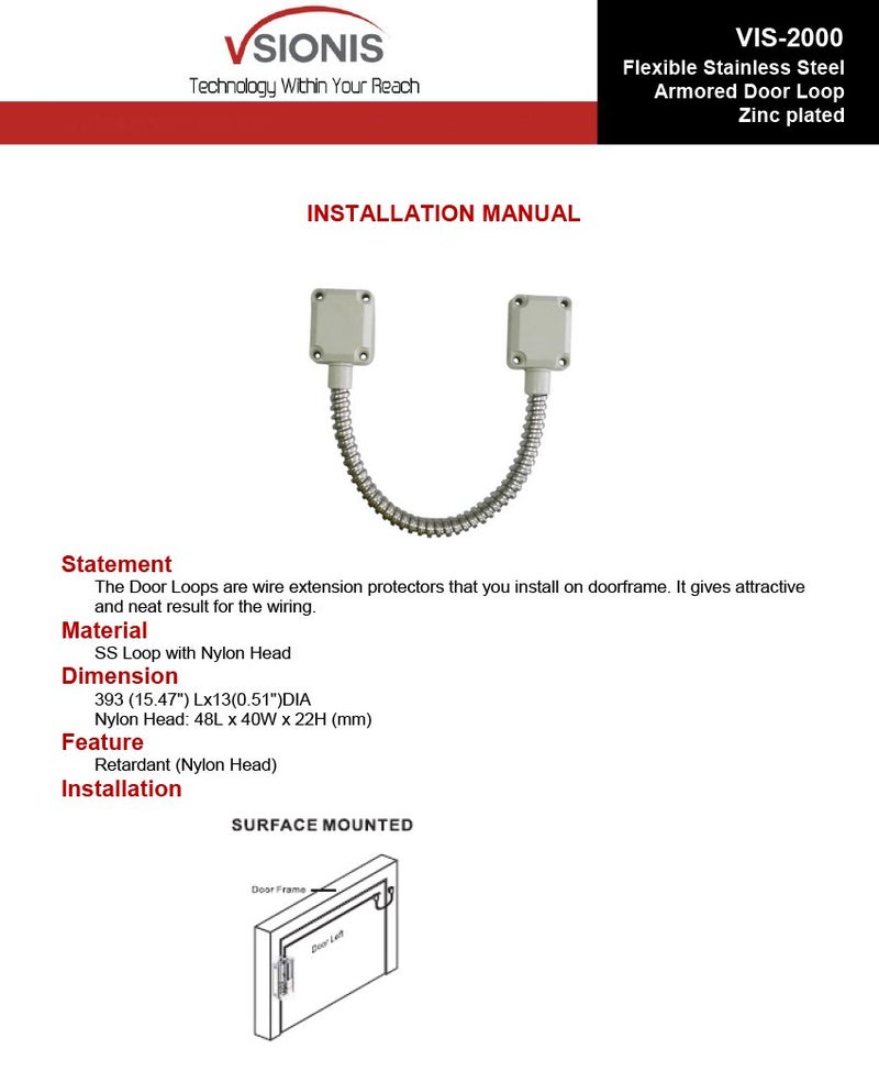 Visionis VIS-2000 Flexible Stainless Steel Armored Door Loop Zinc Plated with Nylon Ends for Security Access Control - Image 3