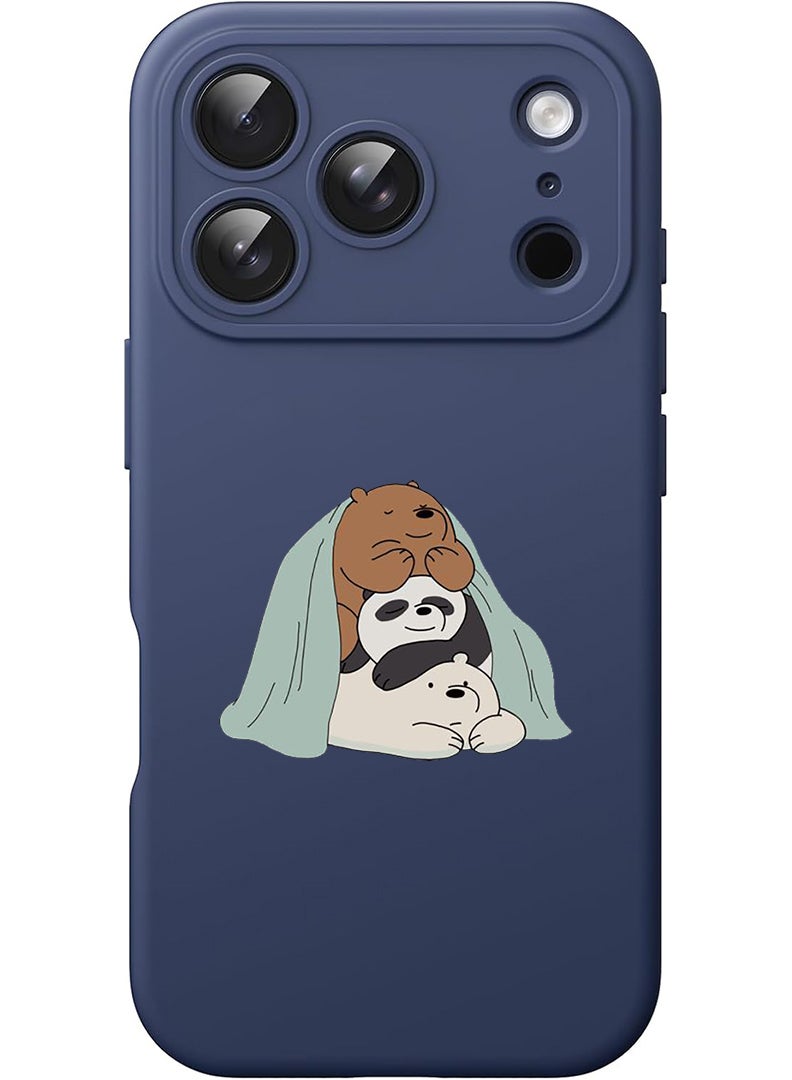 Theodor Protective Slim Fit Case Liquid Silicone Cover with Full Body Protection Anti-Scratch Shockproof Case For Apple iPhone 17 Pro (Blue) 3 Panda sitting - Image 1