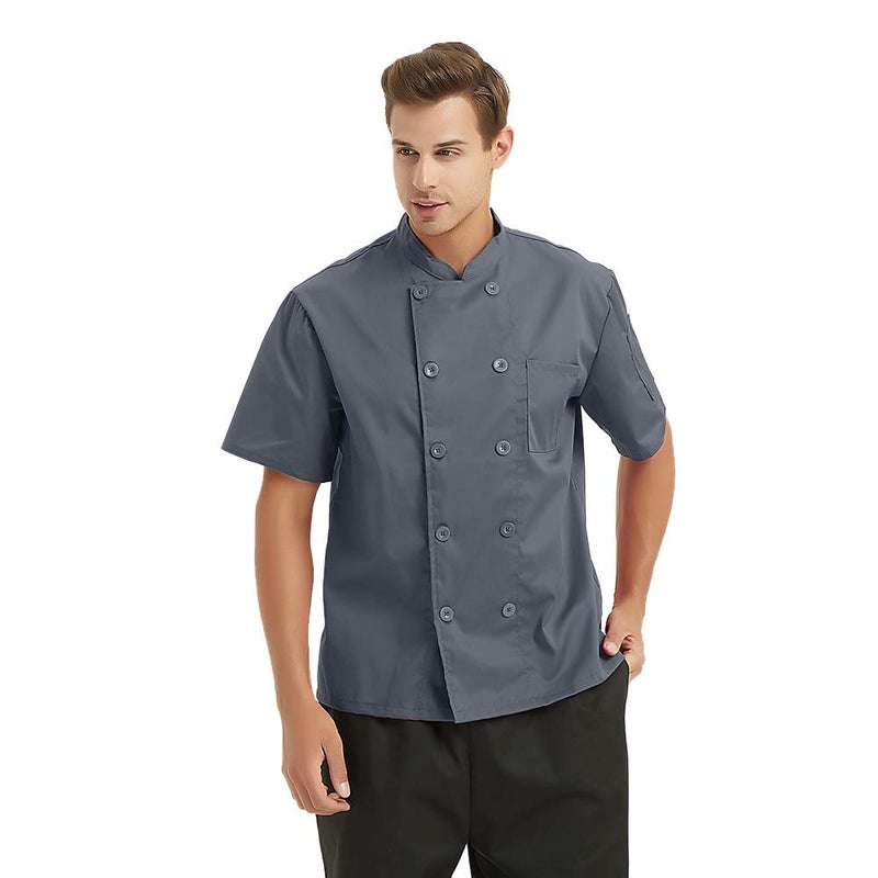 TopTie Unisex Short Sleeve Chef Coat Jacket, Dark Gray - Image 3