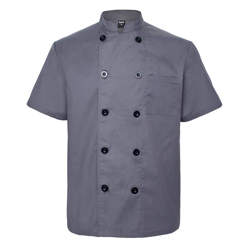 TopTie Unisex Short Sleeve Chef Coat Jacket, Dark Gray - Image 1