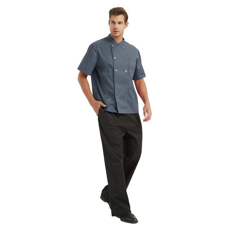 TopTie Unisex Short Sleeve Chef Coat Jacket, Dark Gray - Image 5