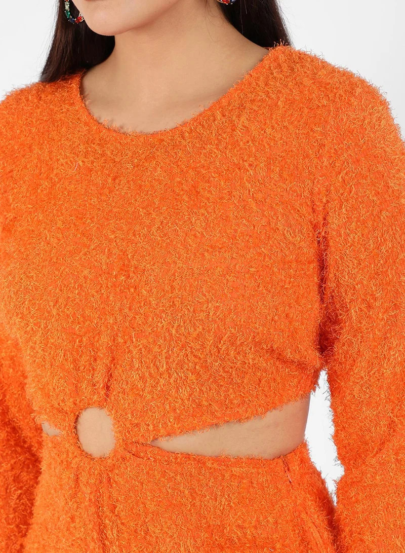PINACOLADA  Women's Tangerine Orange Sherpa Cut-Out Dress for Women | Best Price UAE