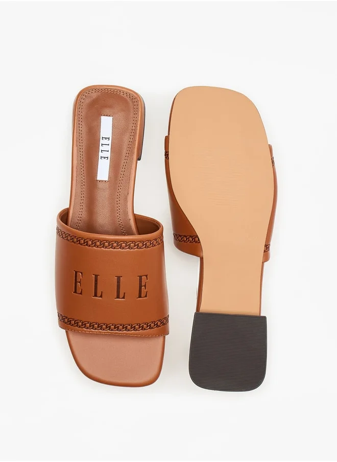 ايل Women's Logo Embossed Slip-On Sandals