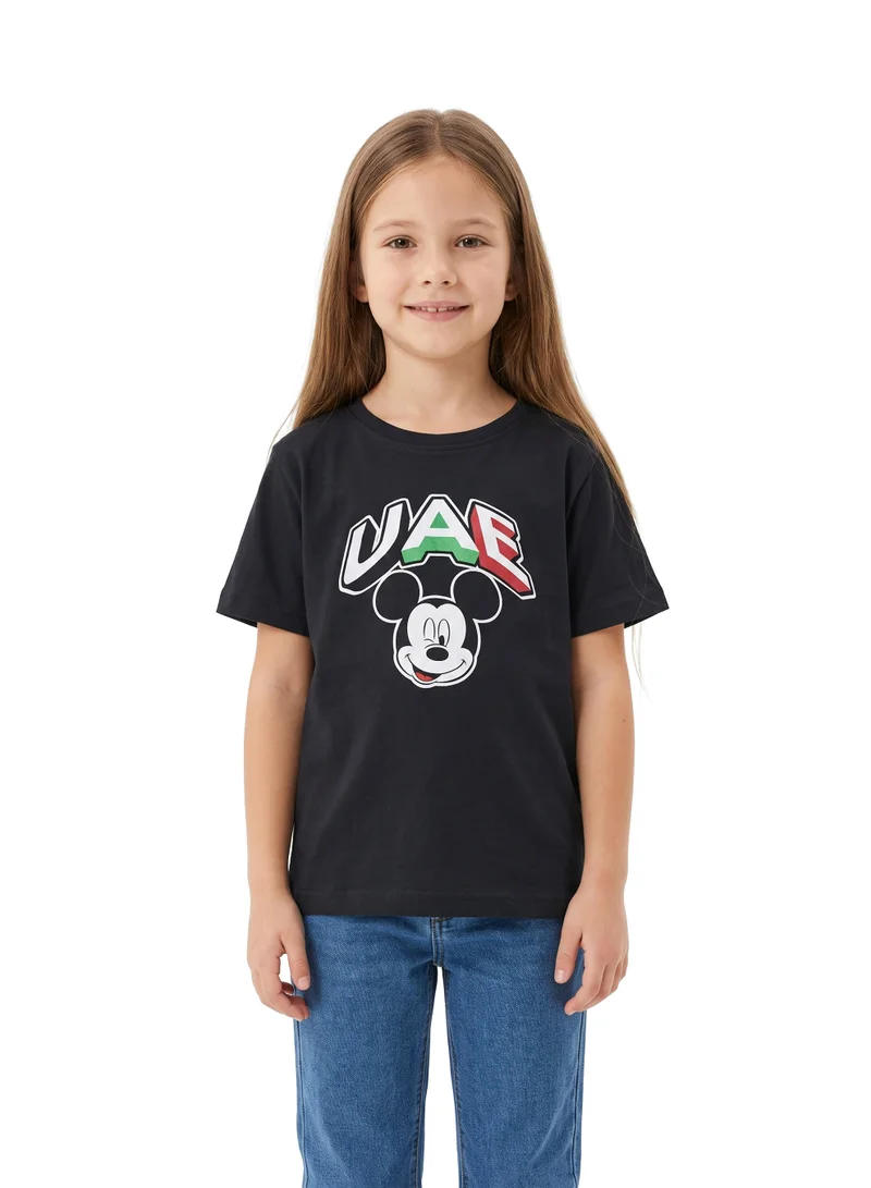 ديزني Disney Mickey Mouse UAE Graphic T-Shirt for Girls | Character Print Casual Crew Neck Cotton Regular Fit Tee