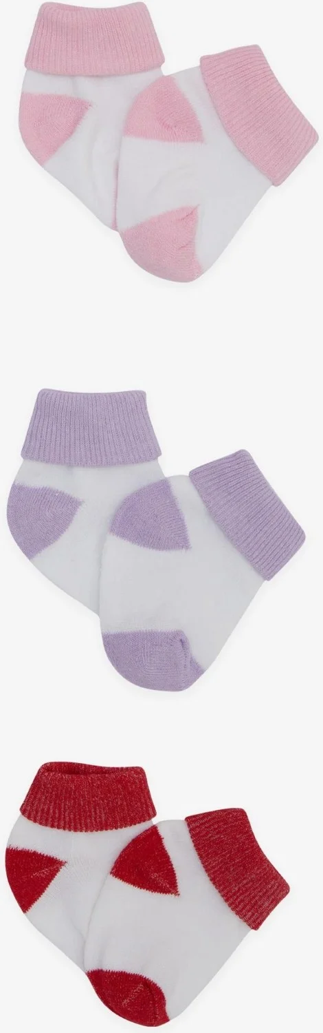 ميني دالما Mini Drop Baby Girl Newborn Socks 2 Colors 3 Pieces 0-3 Months, Mixed Colors