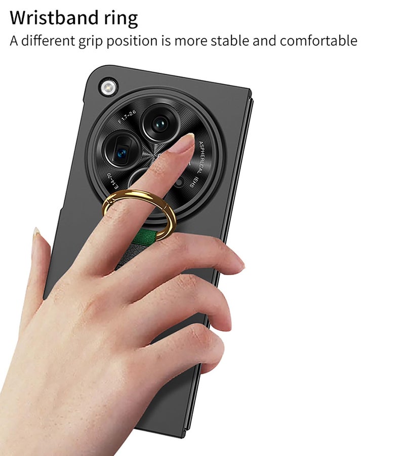 Midkart Wrist Strap Cover with Ring Holder Compatible with OnePlus Open/Oppo Find N3 with Built-in Tempered Glass Front Case Hard PC Slim Fit Camera Lens Protection, Black - Image 4
