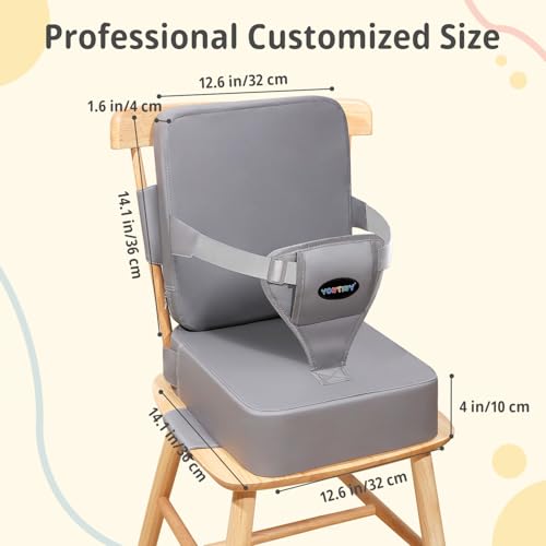 YONTINY Toddler Booster Seat for Kitchen Chair with Removable Backrest Adjustable Straps PU Portable Waterproof NonSlip Booster Seat for Dining Table Travel Child Eating CushionLight Grey - Image 3