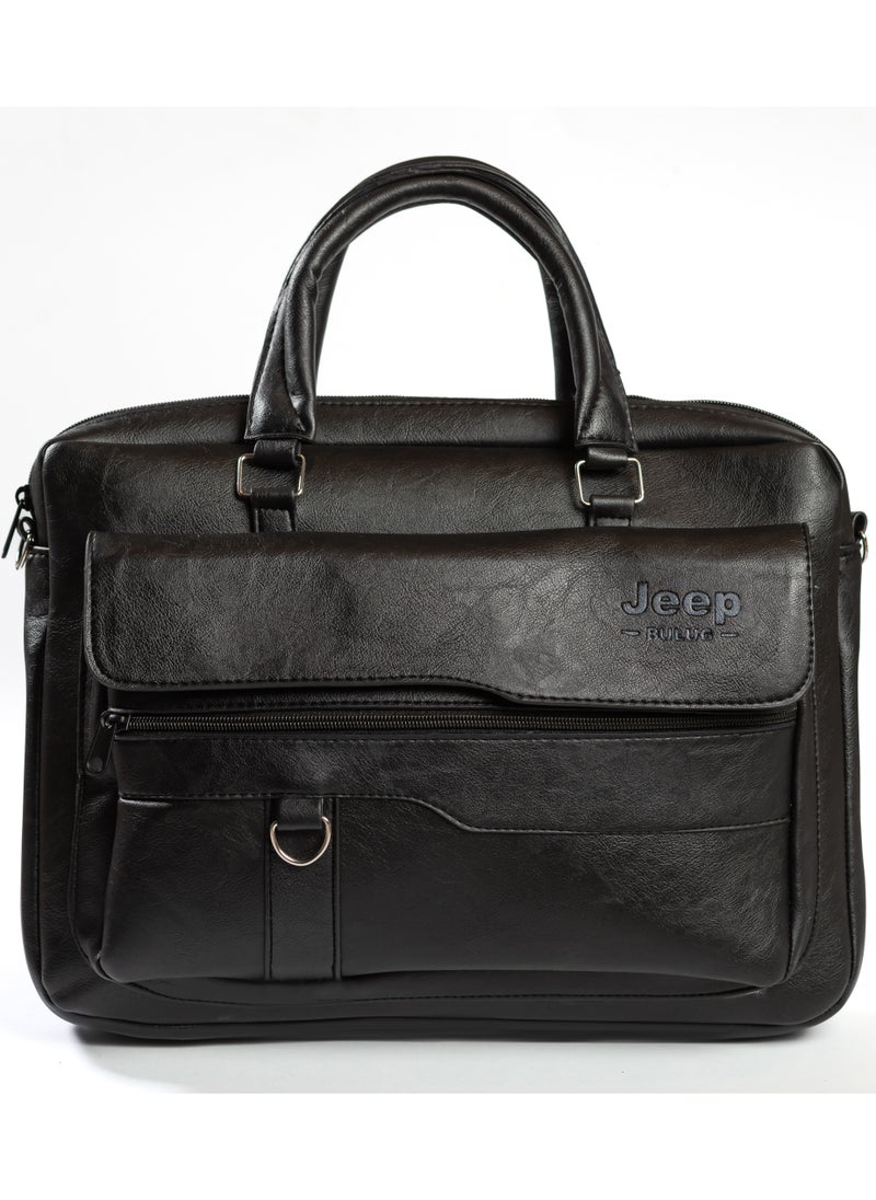 Jeep Buluo - Jeep Leather Laptop Briefcase Messenger Bag for Men- Black - Image 1