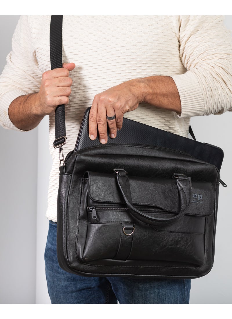 Jeep Buluo - Jeep Leather Laptop Briefcase Messenger Bag for Men- Black - Image 1