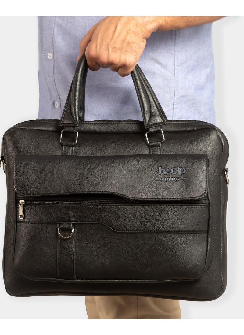 Jeep Buluo - Jeep Leather Laptop Briefcase Messenger Bag for Men- Black - Image 1