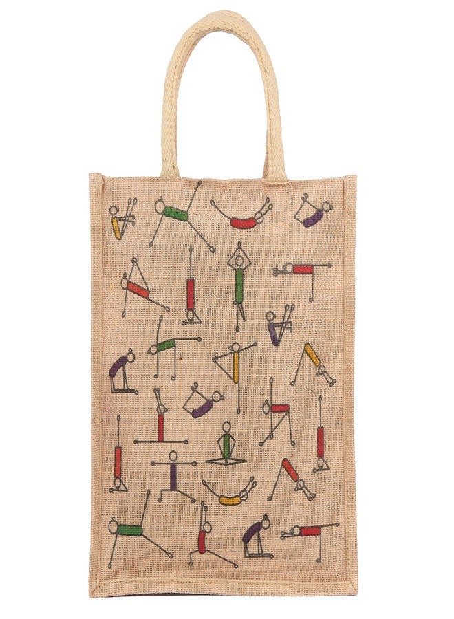 Sangra Yoga Printed Unisex Jute Tote Lunch Bag with Zipper | Multipurpose Pack of 2 | 12x14x5 Inch - Image 3