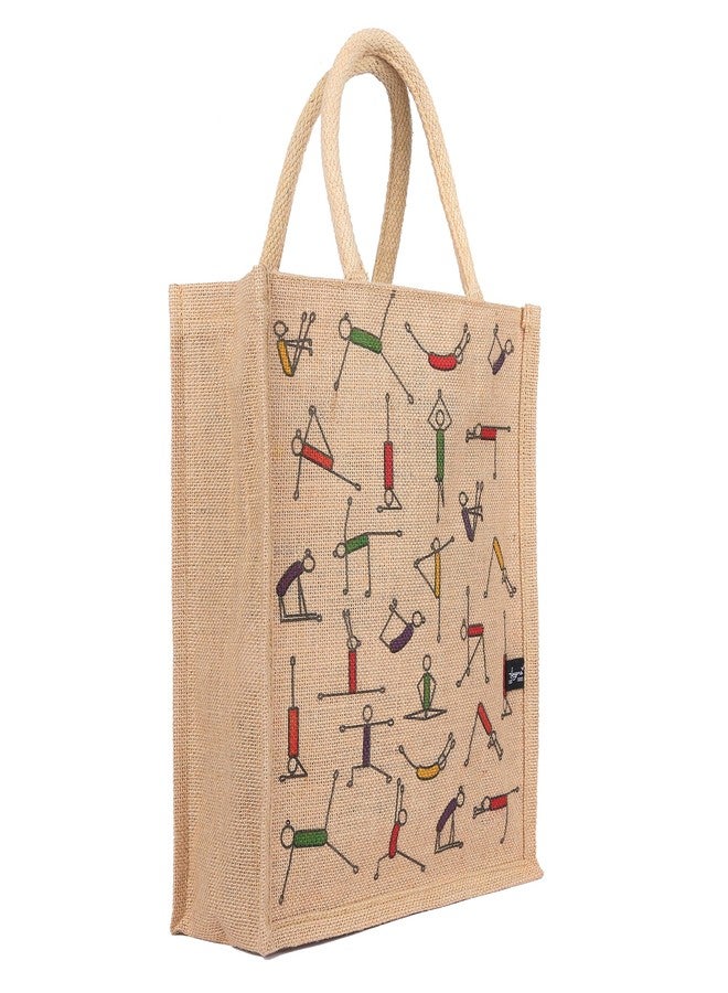 Sangra Yoga Printed Unisex Jute Tote Lunch Bag with Zipper | Multipurpose Pack of 2 | 12x14x5 Inch - Image 4