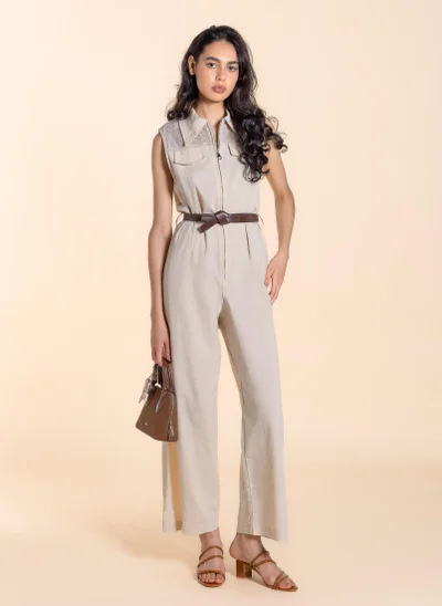 SHAPES DETAILED JUMPSUIT WITH BELT