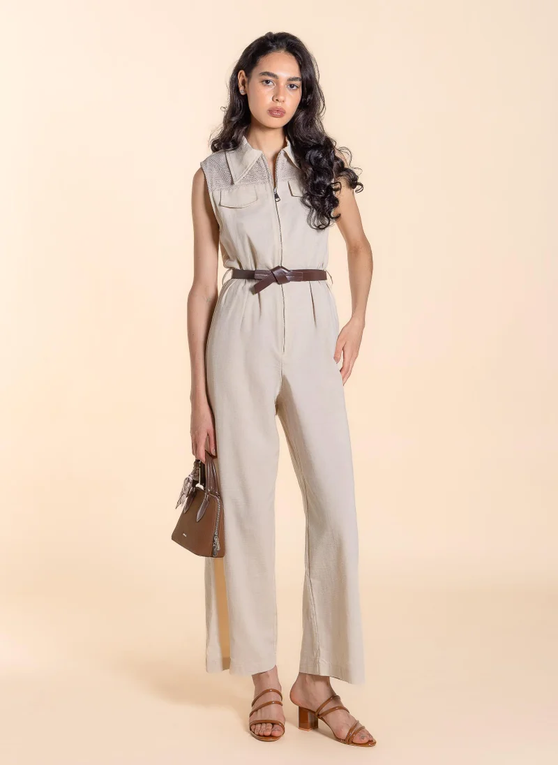 SHAPES DETAILED JUMPSUIT WITH BELT