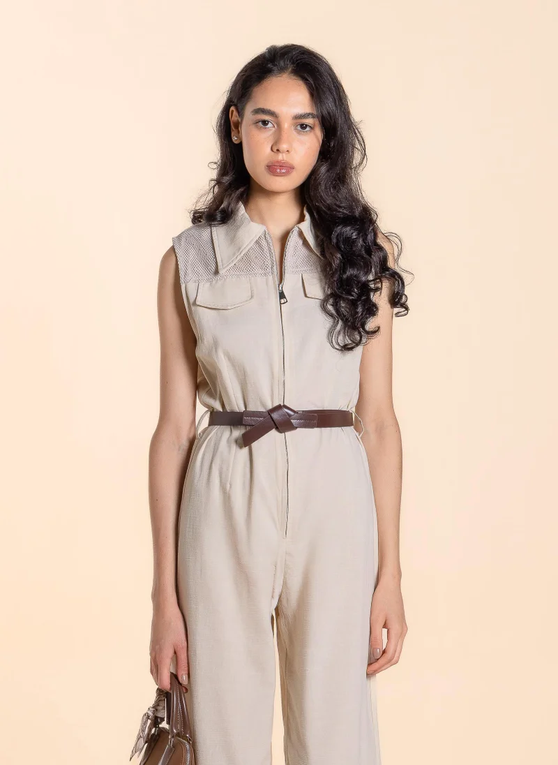 SHAPES DETAILED JUMPSUIT WITH BELT