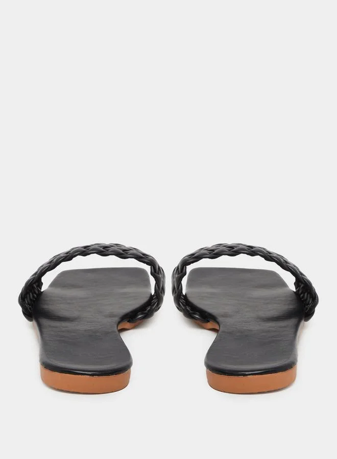 Take Two Take Two Solid Textured Weaving Flat Sandals